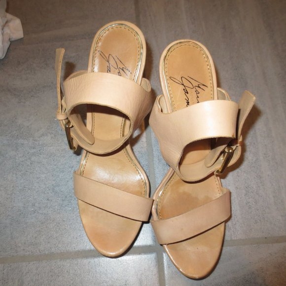 LAST CHANCE  BADGLEY MITCHKA Natural Leather Quarter Strap Platform Sandals - Picture 8 of 9
